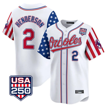 Baltimore Orioles #2 Gunnar Henderson Player White MIKSHPS USA 250 Independence Day Vapor Premier Home Game Stitched Jerseys