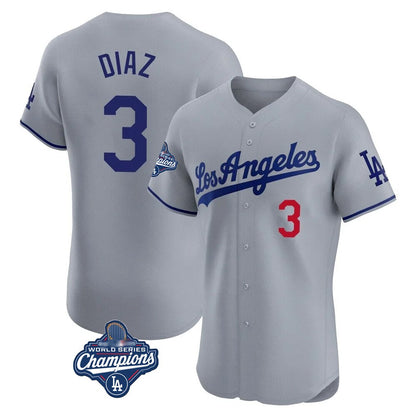 Los Angeles Dodgers #3 Edwin D¨ªaz Player Gray MIKSHPS World Series Meet Limited Elite Home Stitched Jerseys