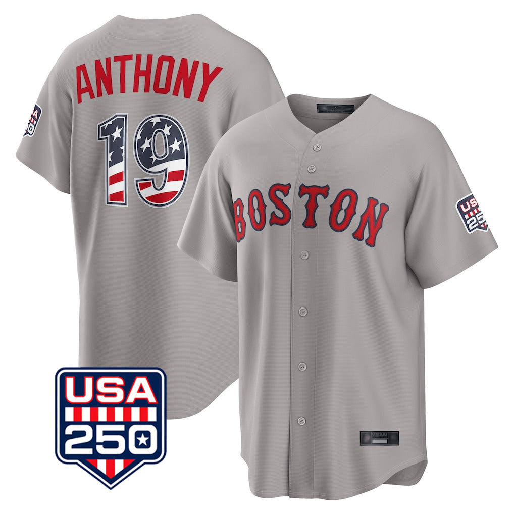 Boston Red Sox #19 Roman Anthony Player Gray MIKSHPS Road USA 250 Fourth of July Home Game Stitched Jerseys