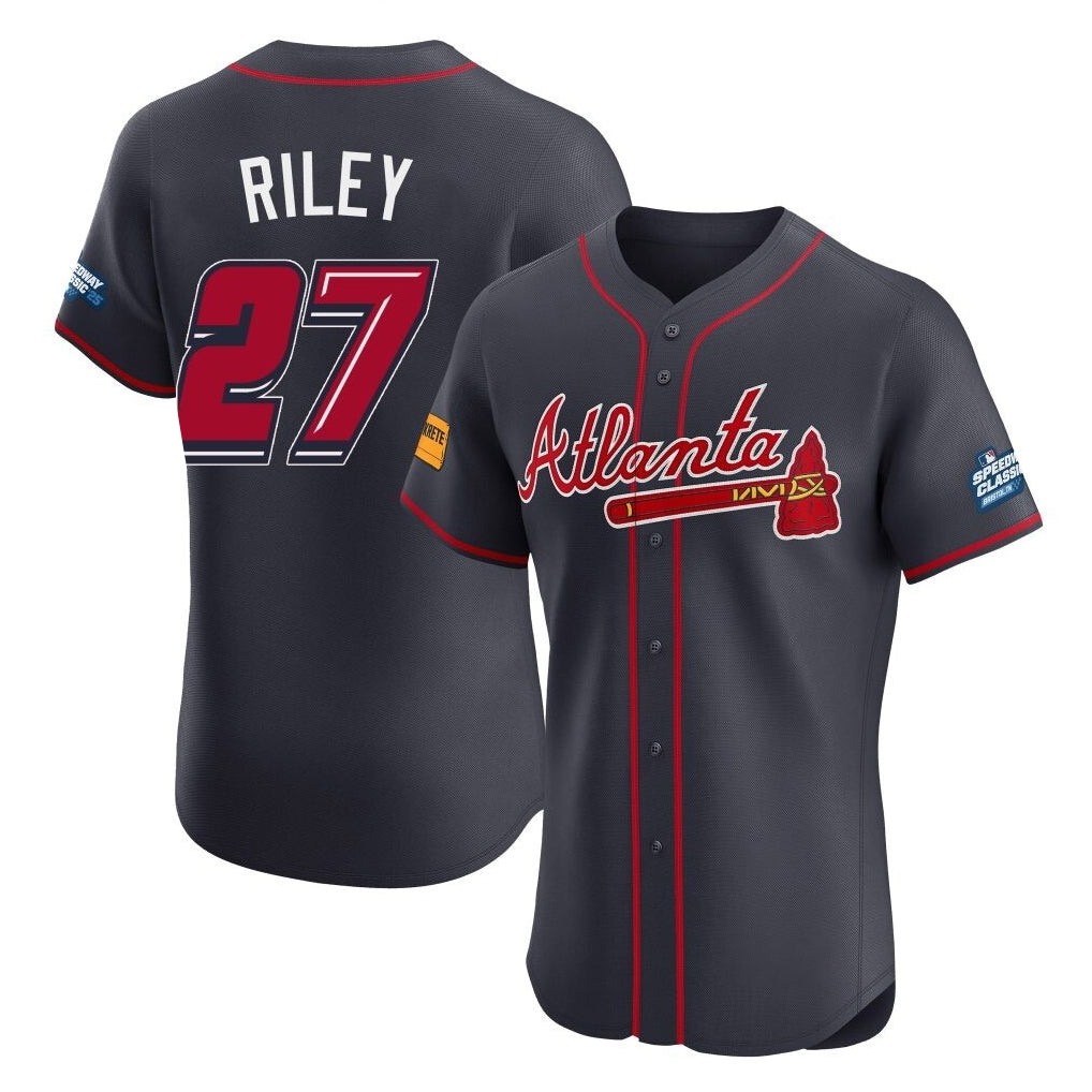 Atlanta Braves #27 Austin Riley Player Navy MIKSHPS 2025 Speedway Classic Limited Elite Home Game Stitched Jerseys