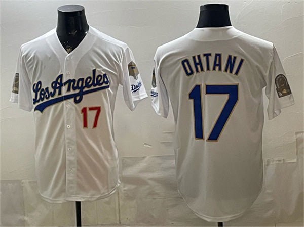 Los Angeles Dodgers #17 Shohei Ohtani White MIKSHPS 2026 Gold Collection 9x & B2B Champs Patch Stitched Jersey