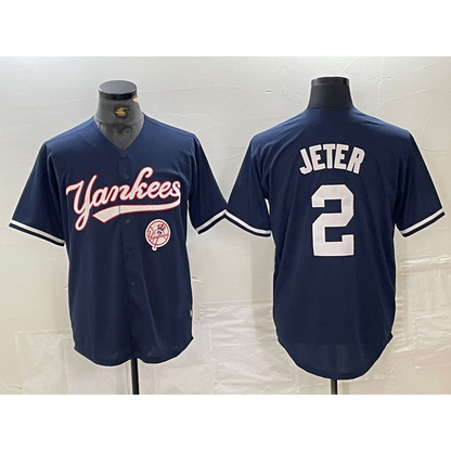 New York Yankees #2 Derek Jeter Navy MIKSHPS With Patch Cool Base Stitched Jersey