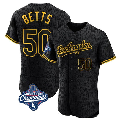 Los Angeles Dodgers #50 Mookie Betts Player Black MIKSHPS World Series Meet Snake Skin City Limited Elite Home Stitched Jerseys