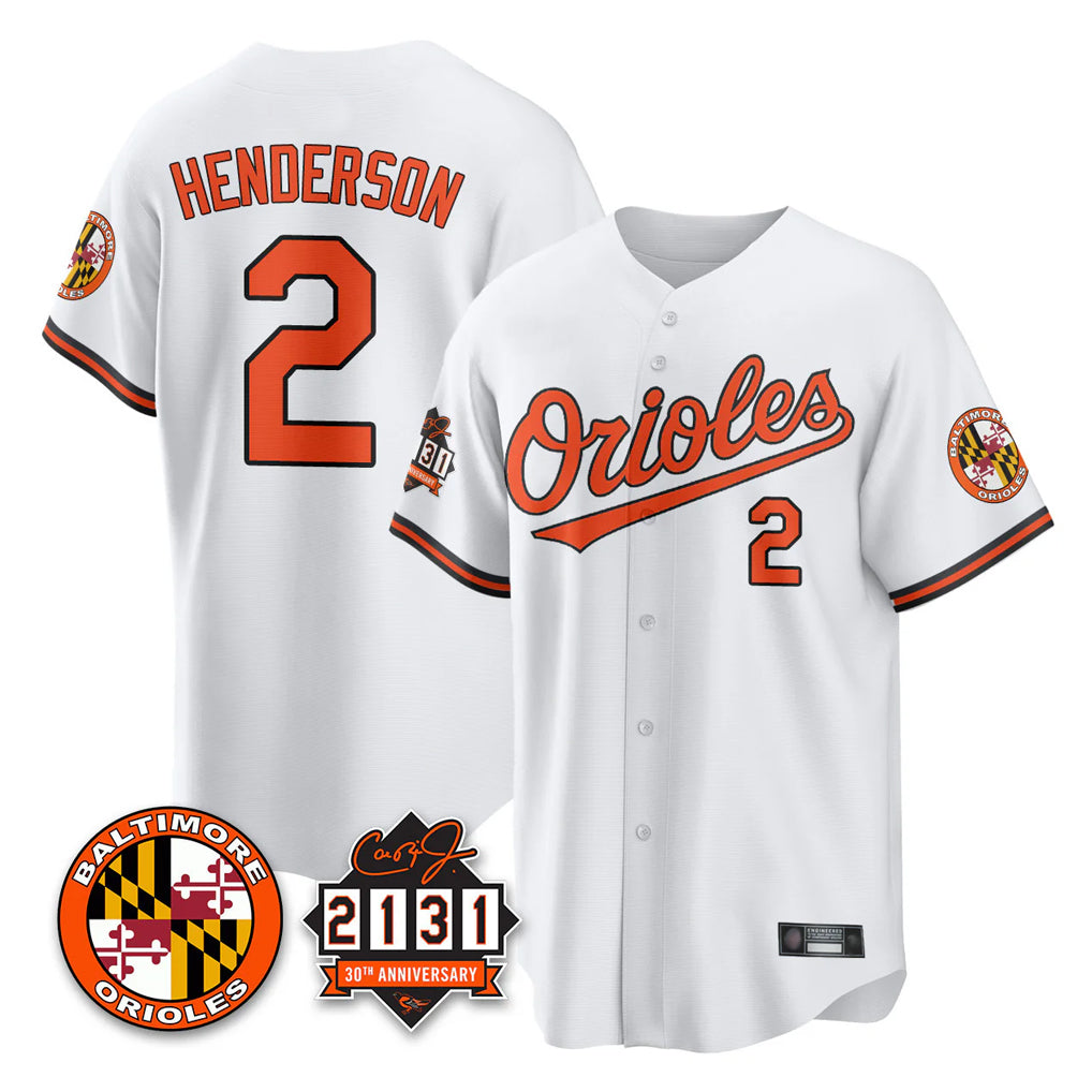 Baltimore Orioles #2 Gunnar Henderson Player White MIKSHPS 30th Anniversary of 2131 Home Game Stitched Jerseys