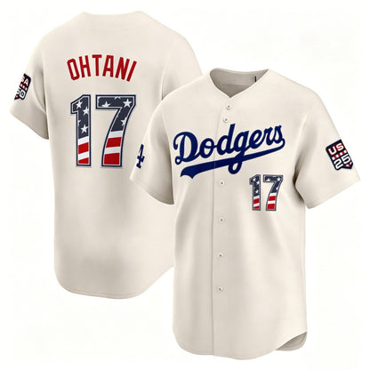 Los Angeles Dodgers #17 Shohei Ohtani Cream MIKSHPS USA 250 Fourth of July Limited Stitched Jersey