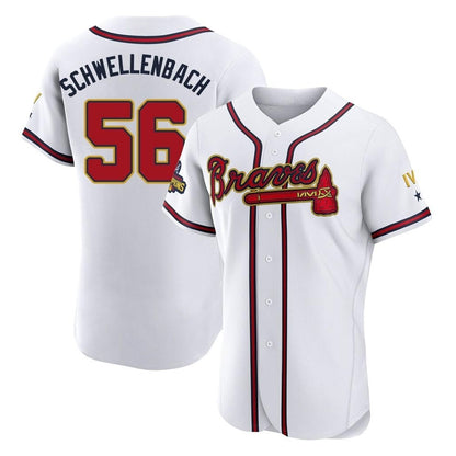 Atlanta Braves #56 Spencer Schwellenbach Player White Gold MIKSHPS Limited Elite Home Game Stitched Jerseys
