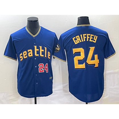 Seattle Mariners #24 Ken Griffey Number Blue MIKSHPS 2023 City Connect Cool Base Stitched Jersey 1