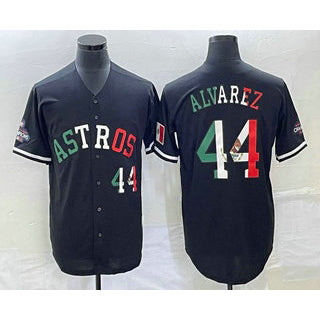 Houston Astros #44 Yordan Alvarez Number Mexico Black MIKSHPS Cool Base Stitched Jersey