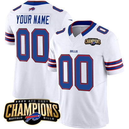 Custom B.Bills Active Player White MIKSHPS 2023 F.U.S.E. AFC East Champions Ptach Stitched Jersey