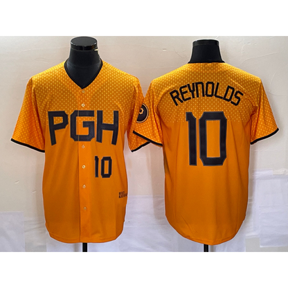 Pittsburgh Pirates #10 Bryan Reynolds Number Gold MIKSHPS 2023 City Connect Stitched Jersey 2