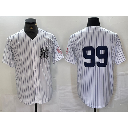 New York Yankees #99 Aaron Judge White MIKSHPS With Patch 2024 Cool Base Stitched Jersey