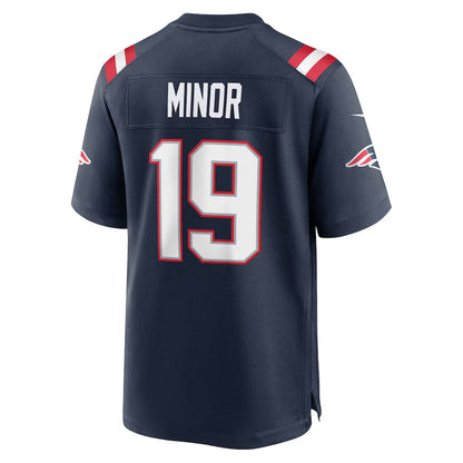 NE.Patriots #19 Kobee Minor Navy Team Game Jersey MIKSHPS