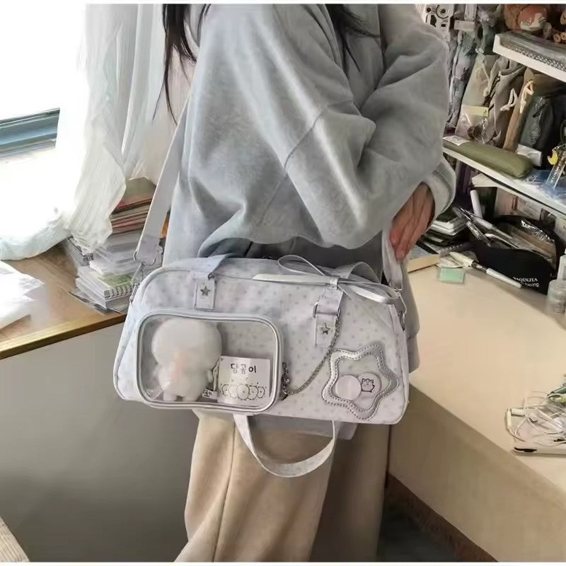 Polka Dot Nylon Tote Bag Harajuku Japanese Style Itabag Transparent Display Star Handbag New Sweet Girl's Commuter Shoulder Bag