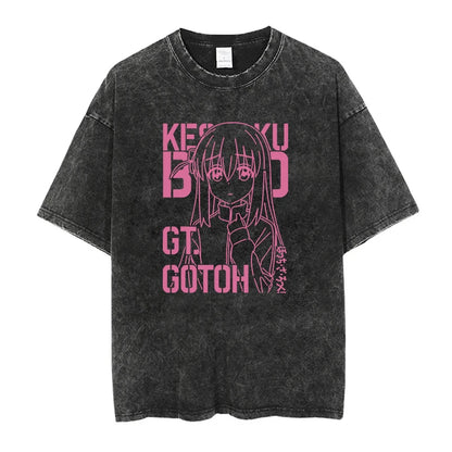 Men Oversized Printed Tshirts Bocchi Club Music Band Anime Bocchi The Rock Cotton Tops Creative Crew Neck Tees Washed TShirt