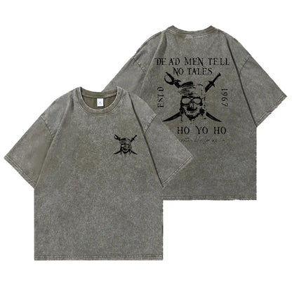 Washed Short Pirates Of The Caribbean Dead Men Tell No Tales Shirt Sleeve Oversized Bookish Shirt Y2k Unisex Top Streetwear