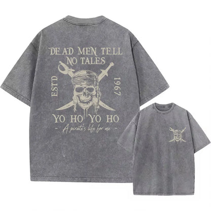 Washed Short Pirates Of The Caribbean Dead Men Tell No Tales Shirt Sleeve Oversized Bookish Shirt Y2k Unisex Top Streetwear