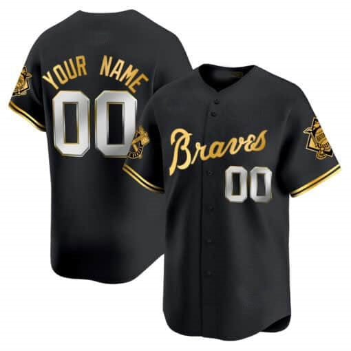 Custom Atlanta Braves Peaches n¡¯ Cream Vapor Premier Limited Jersey ¨C Black Gold MIKSHPS