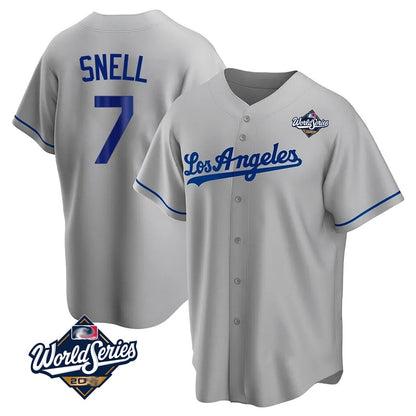 Los Angeles Dodgers #7 Blake Snell Player Gray MIKSHPS World Series Road Game Stitched Jerseys