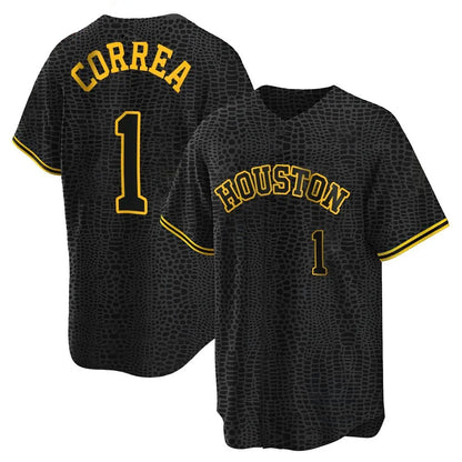 Houston Astros #1 Carlos Correa Player Black MIKSHPS Snake Skin City Home Game Stitched Jerseys