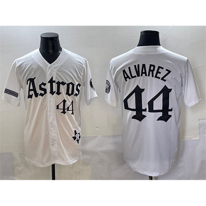 Houston Astros #44 Yordan Alvarez White MIKSHPS Gothic 'Houston Born Barrio Raised' Limited Stitched Jersey