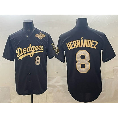 Los Angeles Dodgers #8 Enrique Hernandez Black Gold MIKSHPS 2025 World Series Patch Limited Stitched Jersey