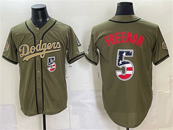 Los Angeles Dodgers #5 Freddie Freeman Olive MIKSHPS 2026 Armed Forces Day 250 Fourth of July Stitched Jersey
