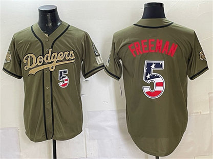 Los Angeles Dodgers #5 Freddie Freeman Olive MIKSHPS 2026 Armed Forces Day 250 Fourth of July Stitched Jersey