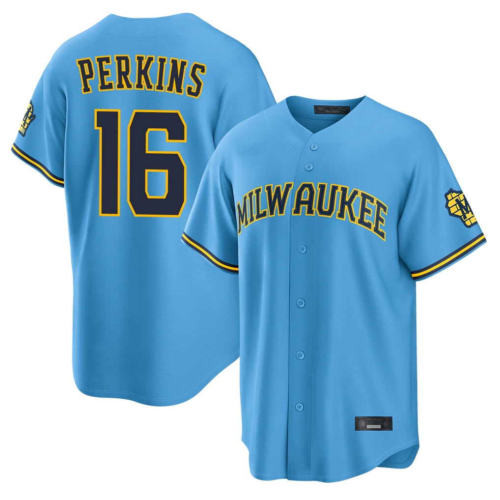 Milwaukee Brewers #16 Blake Perkins Player Light Blue MIKSHPS Road Stadium Game Stitched Jerseys