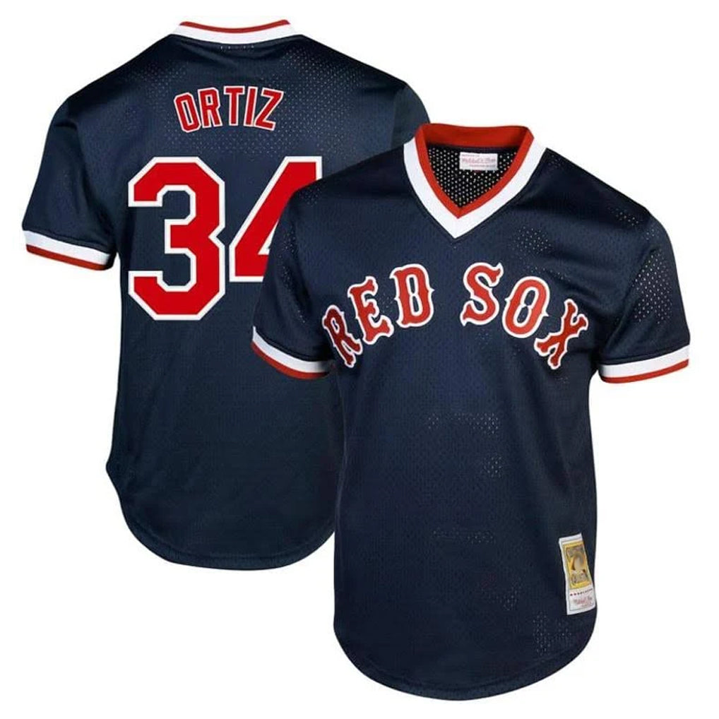 Boston Red Sox #34 David Ortiz Player Navy MIKSHPS Cooperstown Collection Mesh T-shirt Home Stitched Jerseys