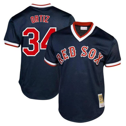 Boston Red Sox #34 David Ortiz Player Navy MIKSHPS Cooperstown Collection Mesh T-shirt Home Stitched Jerseys