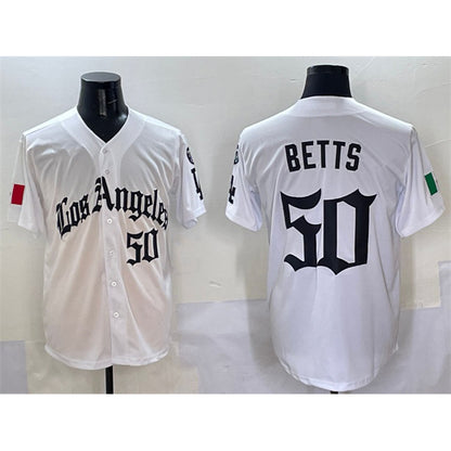 Los Angeles Dodgers #50 Mookie Betts White MIKSHPS Mexico 2025 LA Gothic Style With Fernando Patch Vapor Premier Limited Stitched Jersey