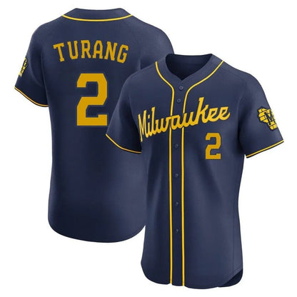 Milwaukee Brewers #2 Brice Turang Player Navy MIKSHPS Home Limited Elite Stitched Jerseys
