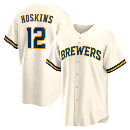 Milwaukee Brewers #12 Rhys Hoskins Cream MIKSHPS Home Replica Player Jersey