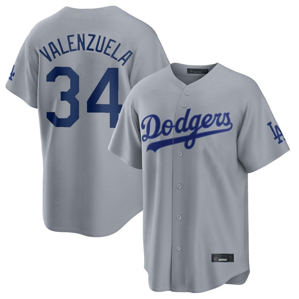 Los Angeles Dodgers #34 Fernando Valenzuela Player Gray MIKSHPS Game Stitched Jerseys