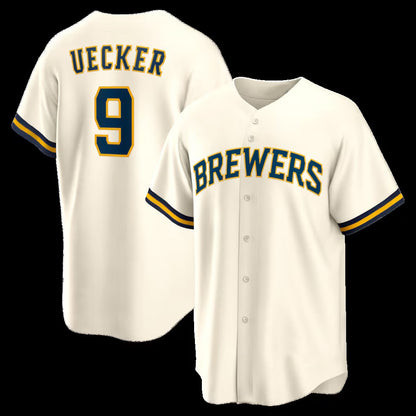 Milwaukee Brewers #9 Bob Uecker Cream MIKSHPS Home Retired Player Replica Jersey