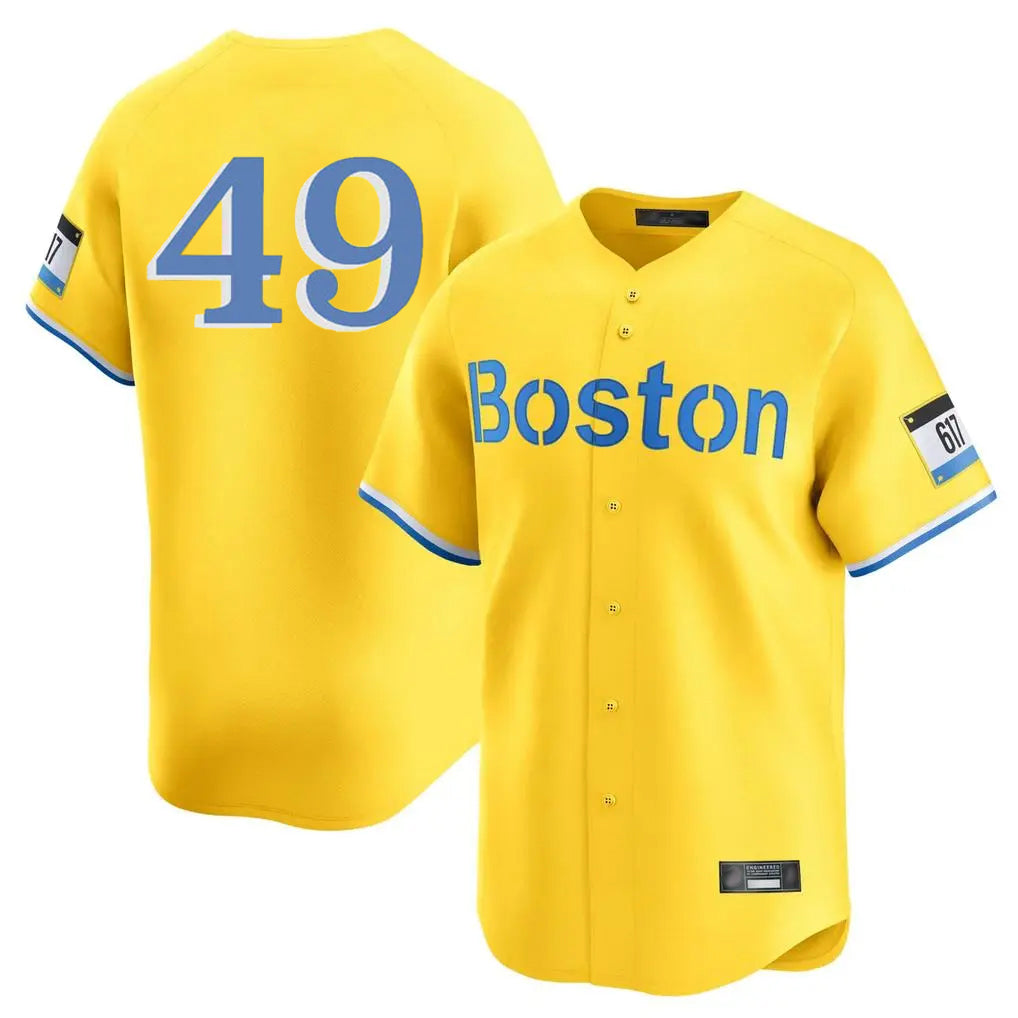Boston Red Sox #49 Tim Wakefield Player Yellow MIKSHPS Limited Home Game Stitched Jerseys1