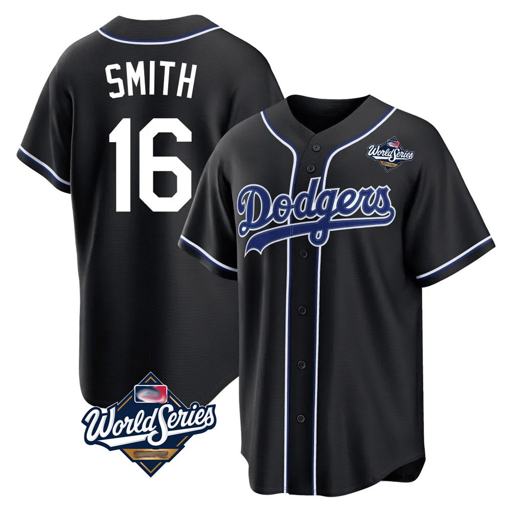 Los Angeles Dodgers #16 Will Smith Player Black MIKSHPS World Series Carbon Limited Home Stitched Jerseys