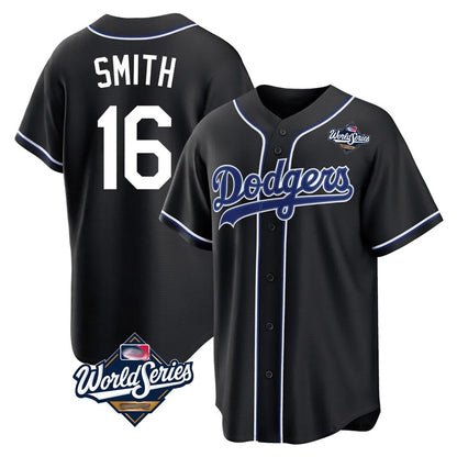 Los Angeles Dodgers #16 Will Smith Player Black MIKSHPS World Series Carbon Limited Home Stitched Jerseys