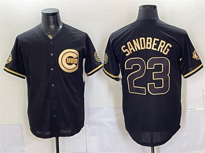 Chicago Cubs #23 Ryne Sandberg Black Gold MIKSHPS 150th Anniversary Patch Stitched Jersey