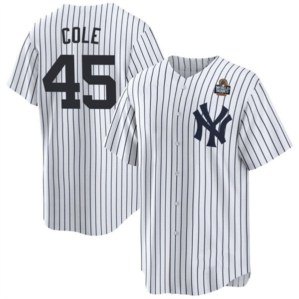 New York Yankees #45 Gerrit Cole White MIKSHPS 2024 World Series With Name Cool Base Stitched Jersey