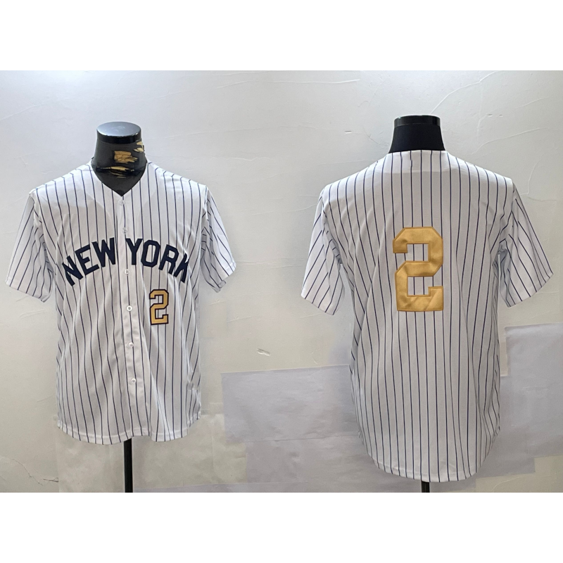 New York Yankees #2 Derek Jeter White MIKSHPS Pinstripe Without Name Fashion Cool Base Jerseys