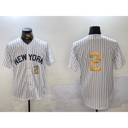 New York Yankees #2 Derek Jeter White MIKSHPS Pinstripe Without Name Fashion Cool Base Jerseys