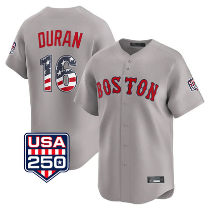Boston Red Sox #16 Jarren Duran Player Gray MIKSHPS Road USA 250 Fourth of July Limited Home Game Stitched Jerseys