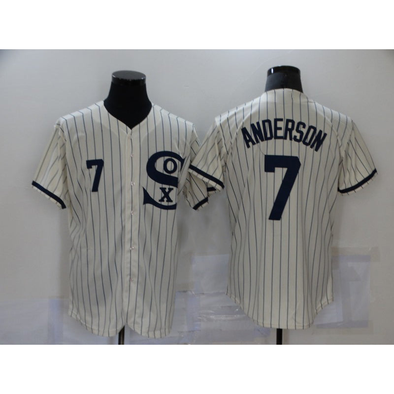 Chicago White Sox #7 Tim Anderson 2021 Cream MIKSHPS Navy Field of Dreams Number Flex Base Stitched Jersey