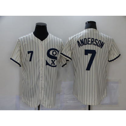 Chicago White Sox #7 Tim Anderson 2021 Cream MIKSHPS Navy Field of Dreams Number Flex Base Stitched Jersey