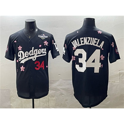 Los Angeles Dodgers #34 Fernando Valenzuela Black MIKSHPS 2025 World Series Patch Tokyo Series Limited Stitched Jersey