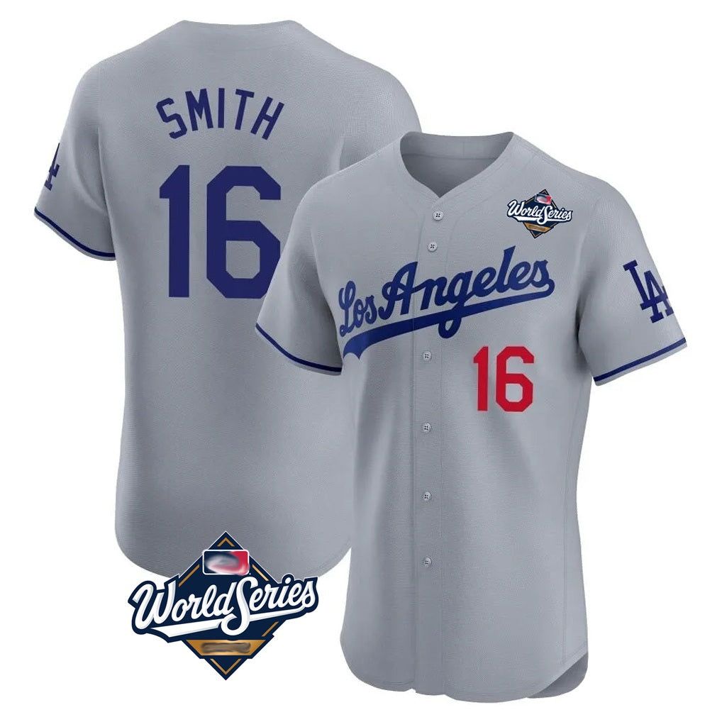 Los Angeles Dodgers #16 Will Smith Player Gray MIKSHPS World Series Limited Elite Home Stitched Jerseys