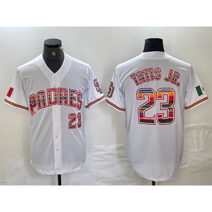 San Diego Padres #23 Fernando Tatis Jr Mexico White MIKSHPS Cool Base Stitched Baseball Jersey