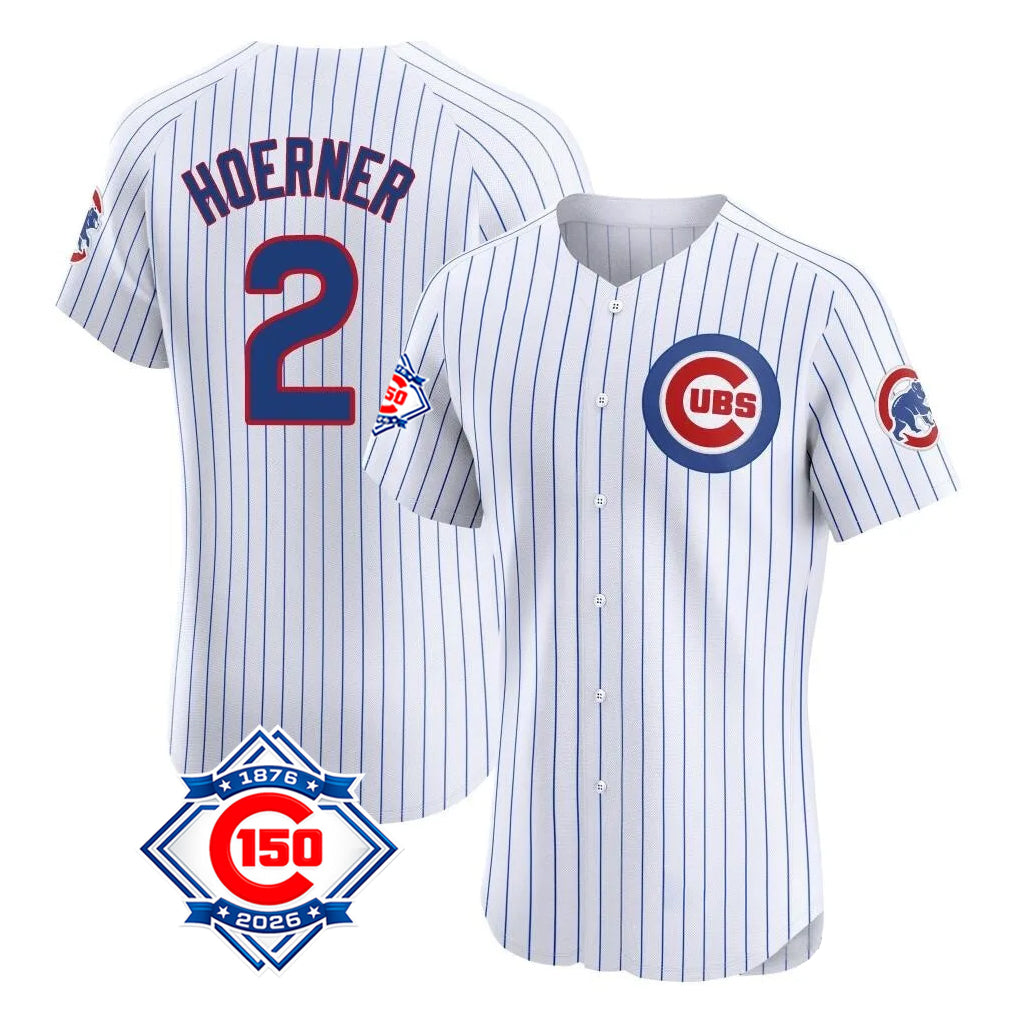 Chicago Cubs #2 Nico Hoerner Player White MIKSHPS 150th Anniversary Limited Elite Home Game Stitched Jerseys