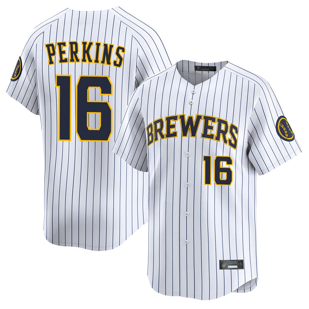 Milwaukee Brewers #16 Blake Perkins Player White MIKSHPS Stripes Home Limited Game Stitched Jerseys